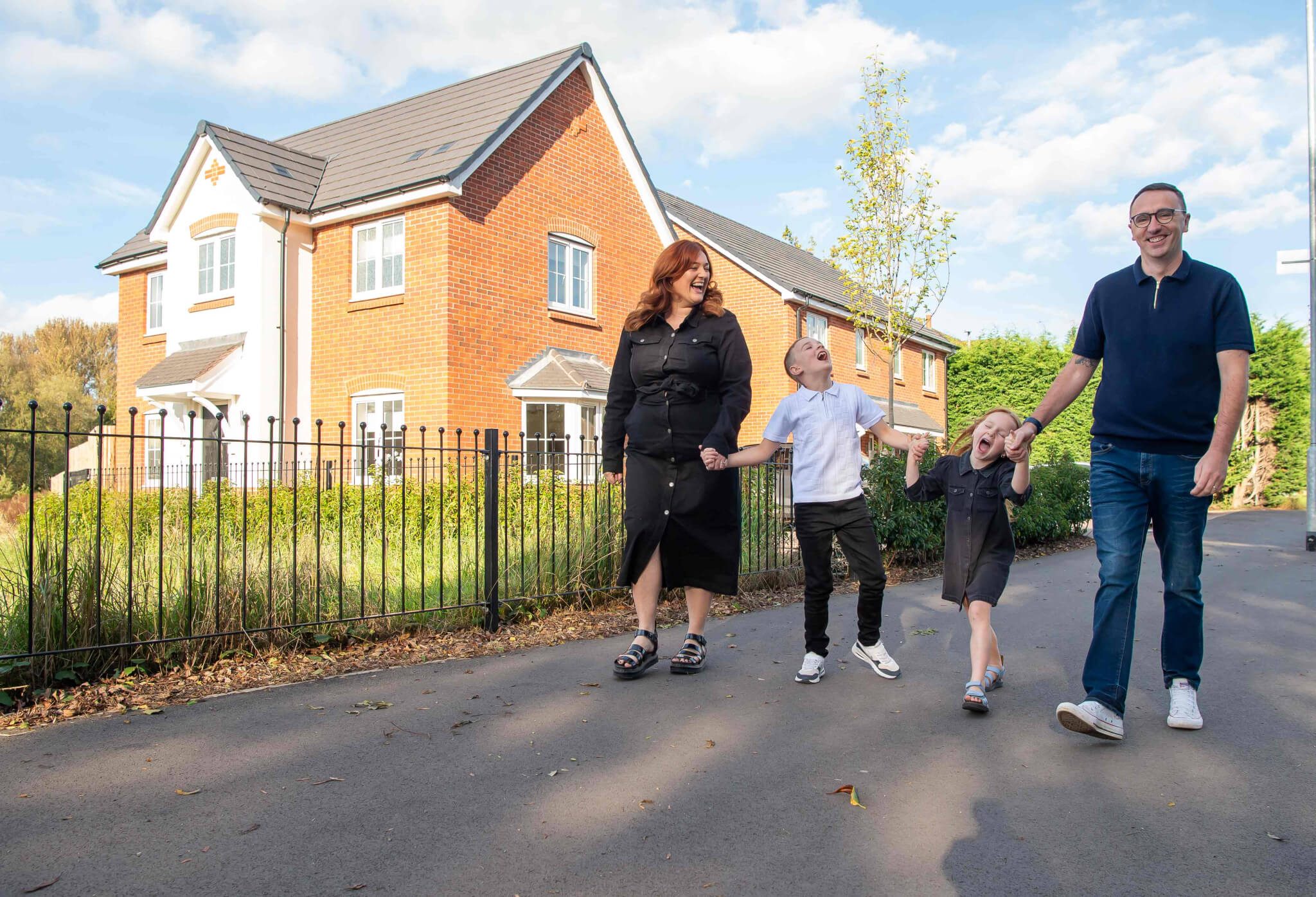 Family walking through development